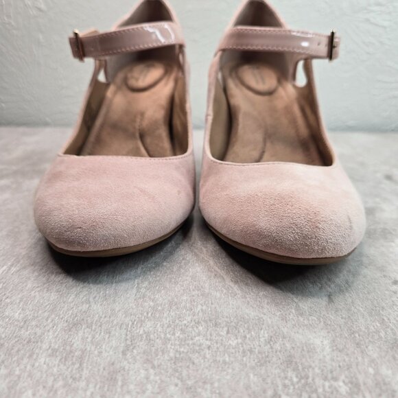 Memory Foam Maryjane Pumps Sz 8 Light Pink Suede Block Heel Comfort Dressy Shoes - Picture 4 of 12